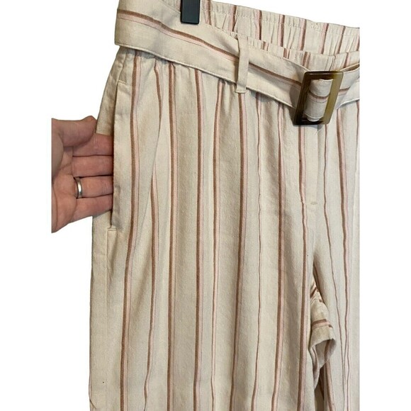 J Jill Linen Stretch Pants Womens M Petite Jenna Striped Belted Wide Leg Crop - Picture 3 of 10